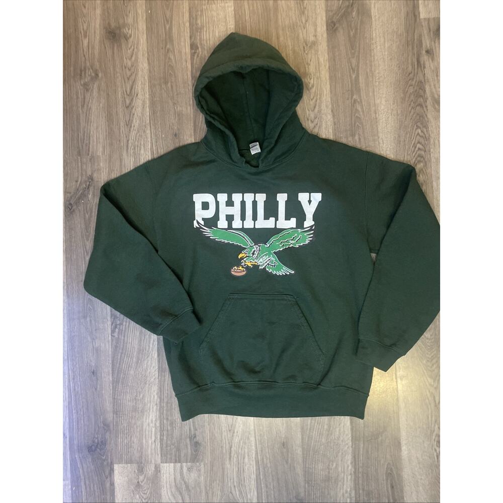 Vintage Philly Eagles Hoodie Sweatshirt Gildan Green Small Retro Style Pullover